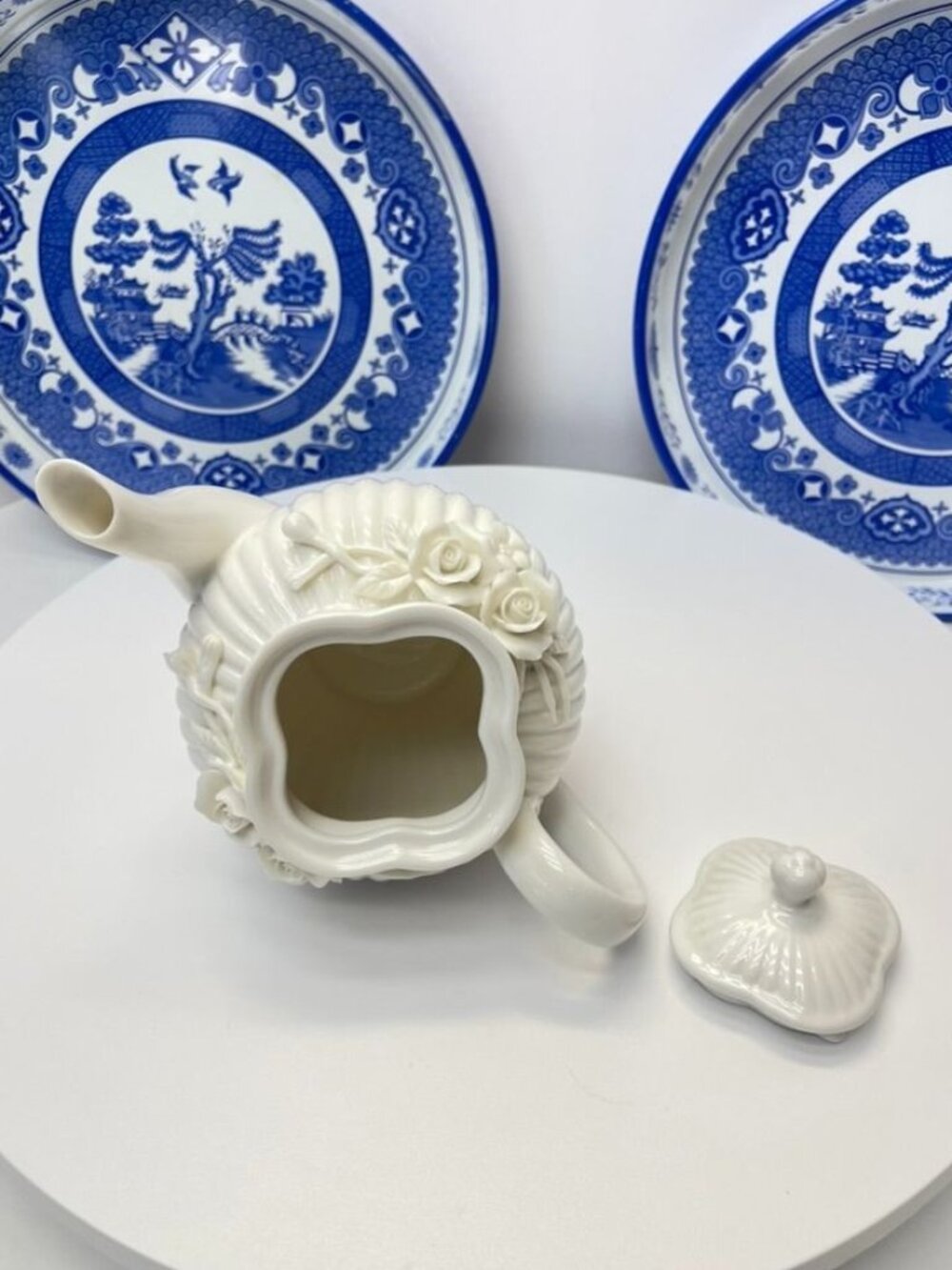 Godinger White Ceramic Floral Teapot Cottage Chic Decor - Picture 8 of 10